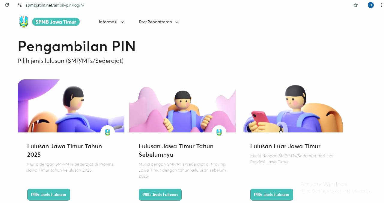 Tata cara dan skenario pengambilan pin berdasarkan status calon siswa