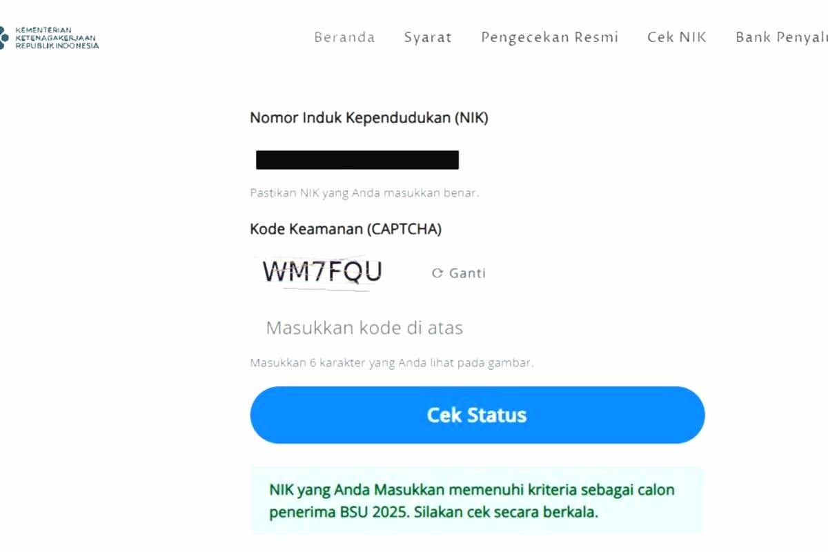 Tampilan website kemnaker