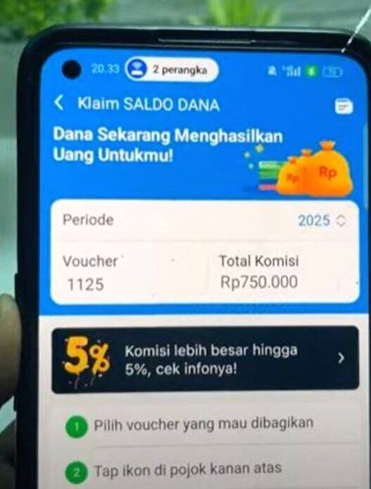 Tampilan saldo dana gratis