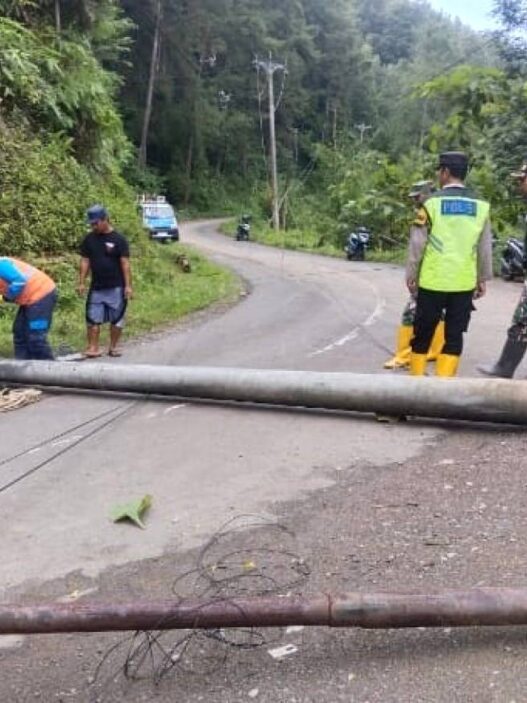 Halangi Jalan, Tiang Listrik Tumbang Dievakuasi