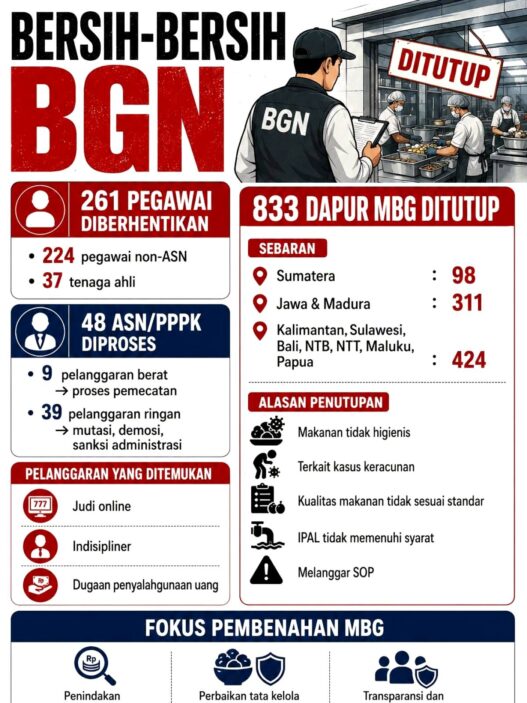 261 Pegawai Dipecat, 833 Dapur Ditutup