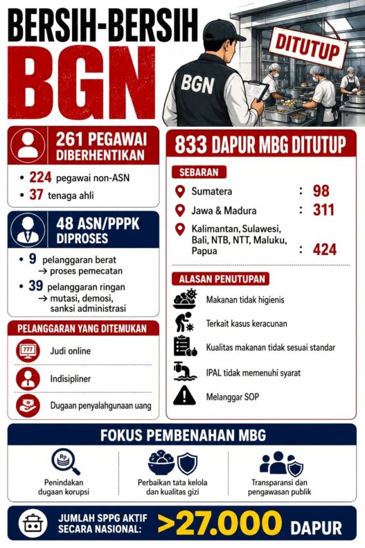 261 Pegawai Dipecat, 833 Dapur Ditutup