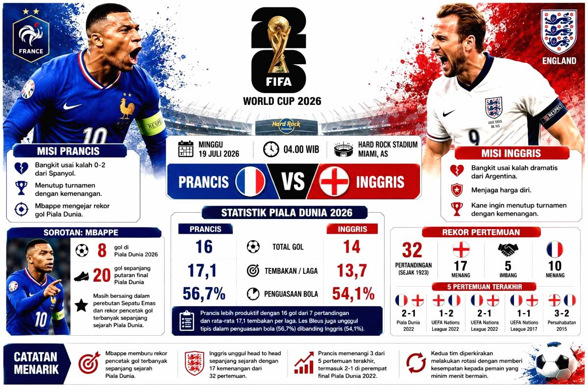 Mbappe Kejar Rekor, Inggris Tak Mau "Tekor"
