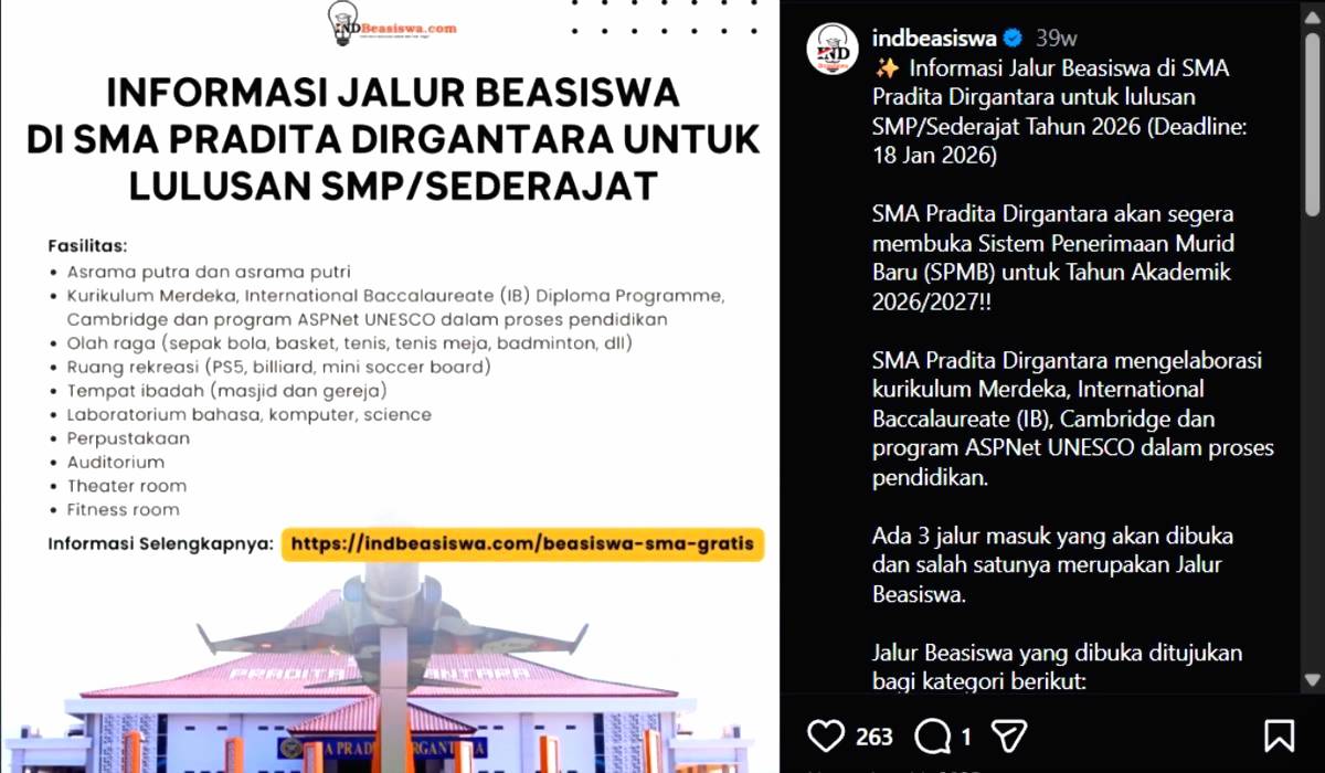 Beasiswa SMA Pradita Dirgantara