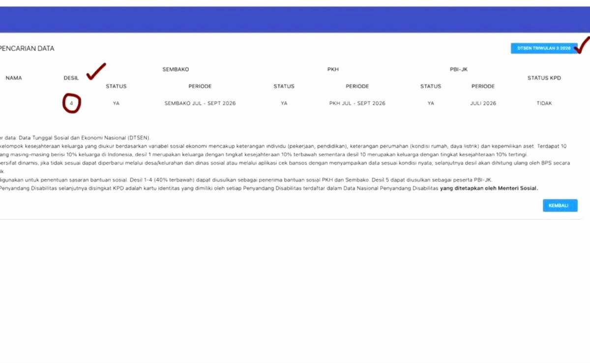Daftar Desil Penerima PKH BPNT