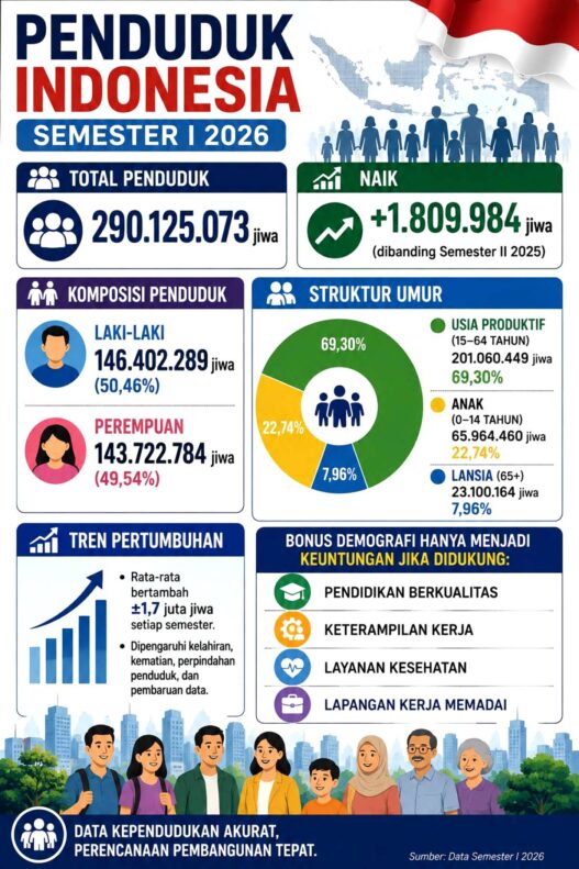 Penduduk RI Tembus 290 Juta Jiwa